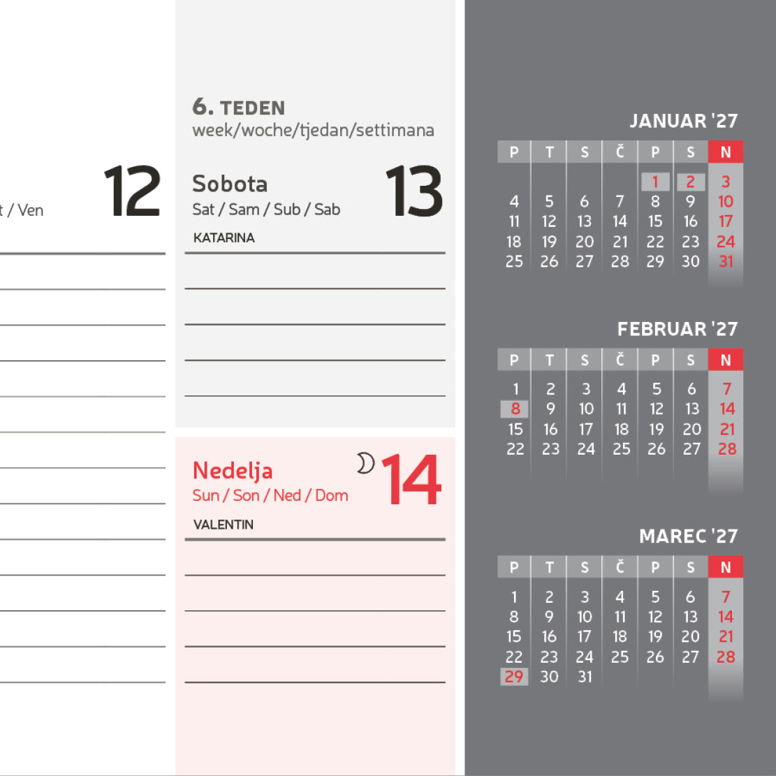 KOLEDAR NAMIZNI LEŽEČI FIX SIV, 2027, EG - Image 3